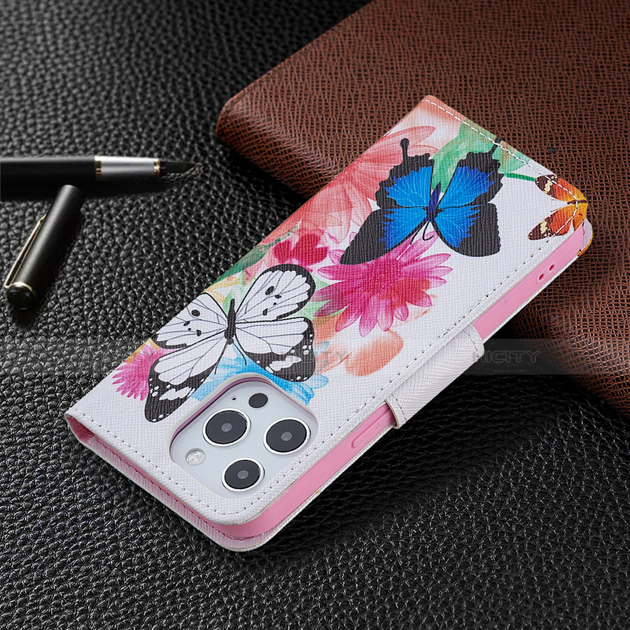 Funda de Cuero Cartera con Soporte Mariposa Carcasa L03 para Apple iPhone 13 Pro Max Rosa