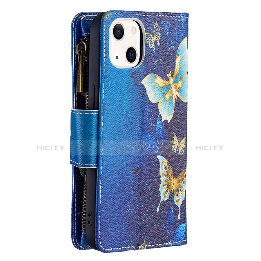 Funda de Cuero Cartera con Soporte Mariposa Carcasa L04 para Apple iPhone 14 Plus Azul