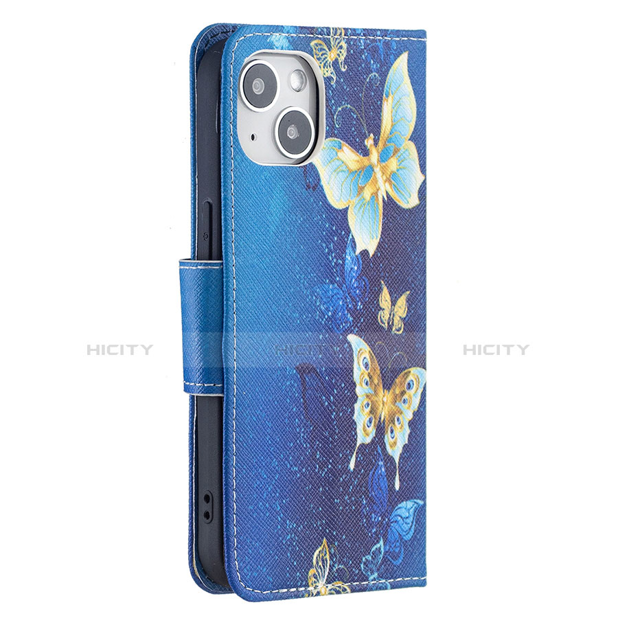 Funda de Cuero Cartera con Soporte Mariposa Carcasa L07 para Apple iPhone 13 Mini Azul