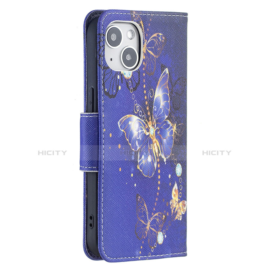 Funda de Cuero Cartera con Soporte Mariposa Carcasa L07 para Apple iPhone 13 Mini Azul Real