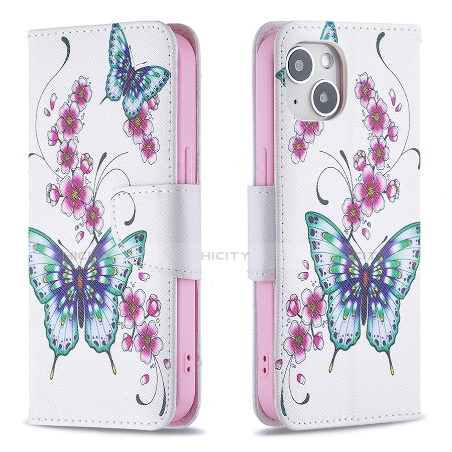 Funda de Cuero Cartera con Soporte Mariposa Carcasa L07 para Apple iPhone 13 Mini Blanco