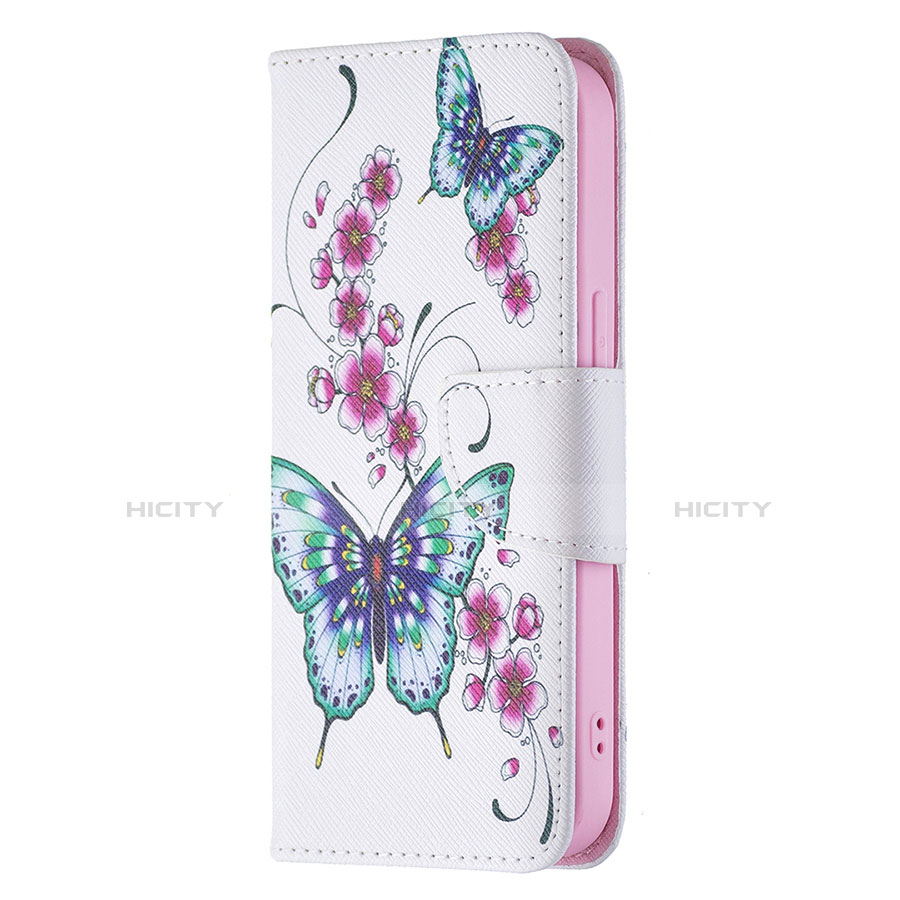 Funda de Cuero Cartera con Soporte Mariposa Carcasa L07 para Apple iPhone 13 Mini Blanco