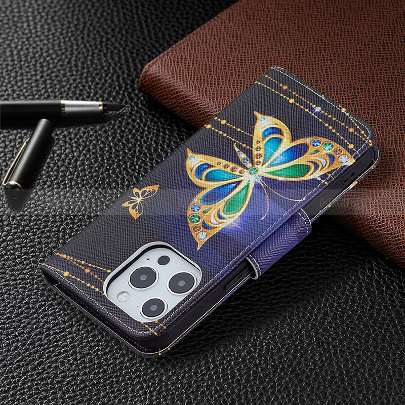 Funda de Cuero Cartera con Soporte Mariposa Carcasa L07 para Apple iPhone 14 Pro Multicolor