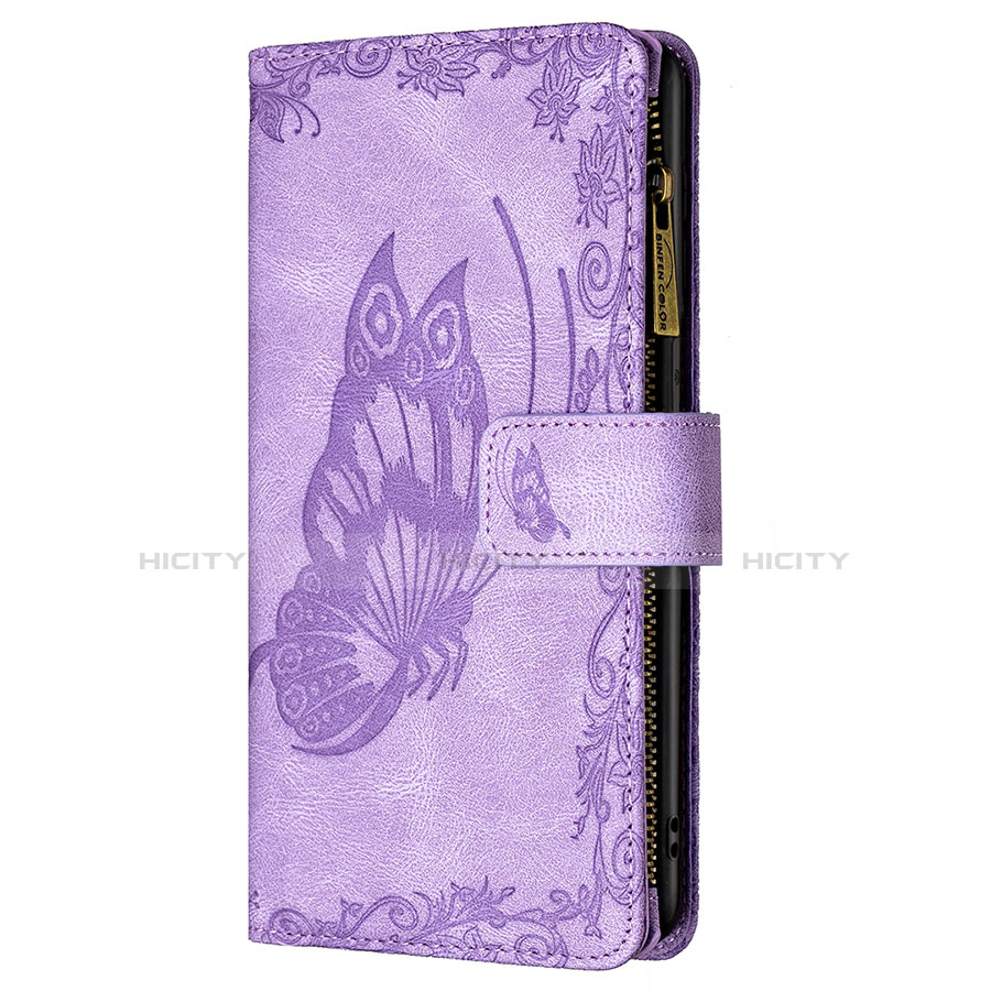 Funda de Cuero Cartera con Soporte Mariposa Carcasa L08 para Apple iPhone 13 Pro Morado