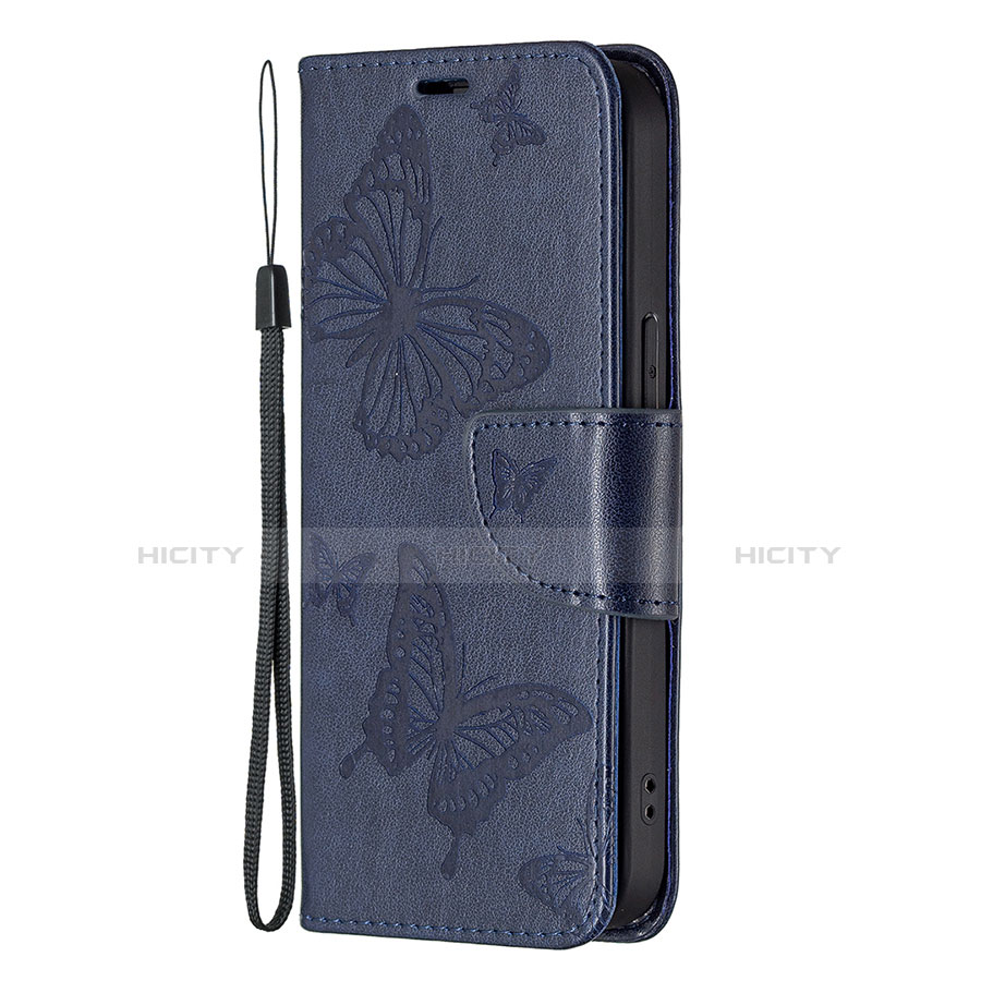 Funda de Cuero Cartera con Soporte Mariposa Carcasa L09 para Apple iPhone 13 Pro Max Azul
