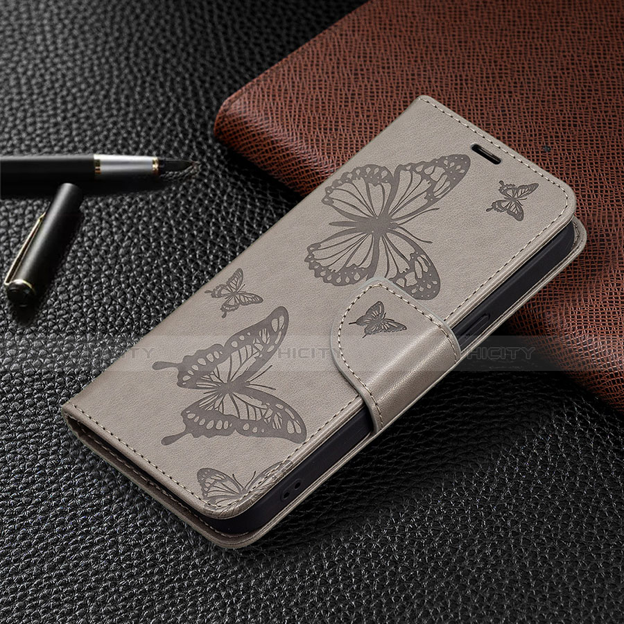 Funda de Cuero Cartera con Soporte Mariposa Carcasa L09 para Apple iPhone 13 Pro Max Gris Oscuro