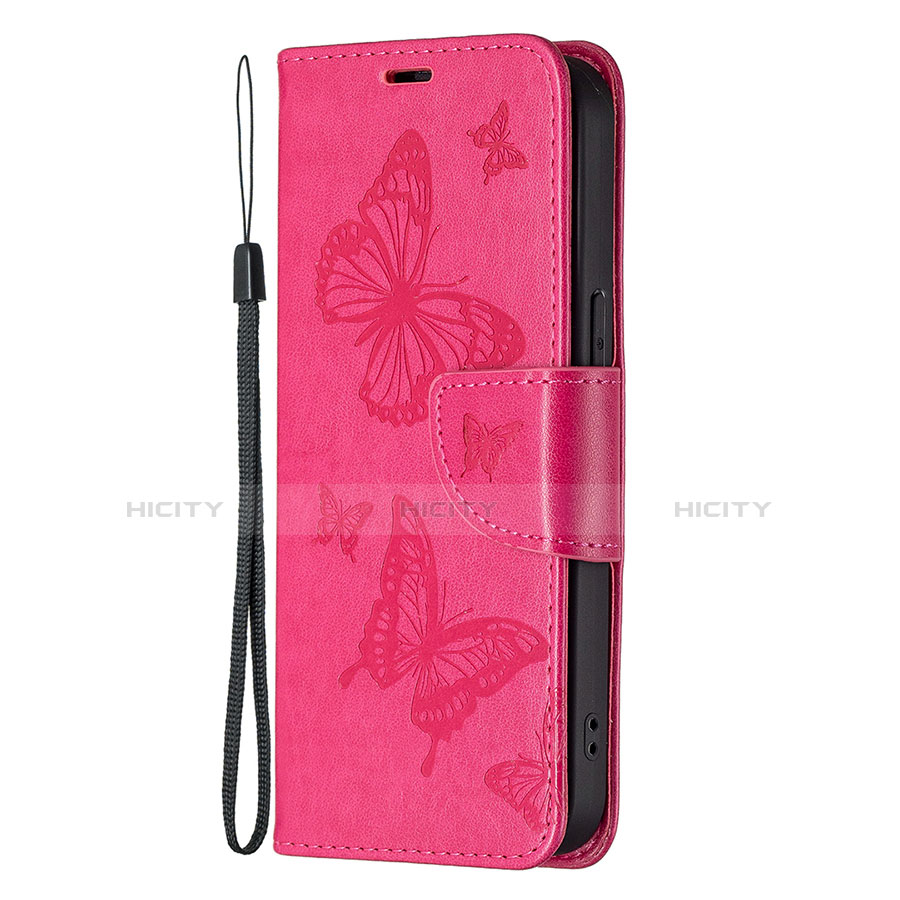 Funda de Cuero Cartera con Soporte Mariposa Carcasa L09 para Apple iPhone 13 Pro Max Rosa Roja