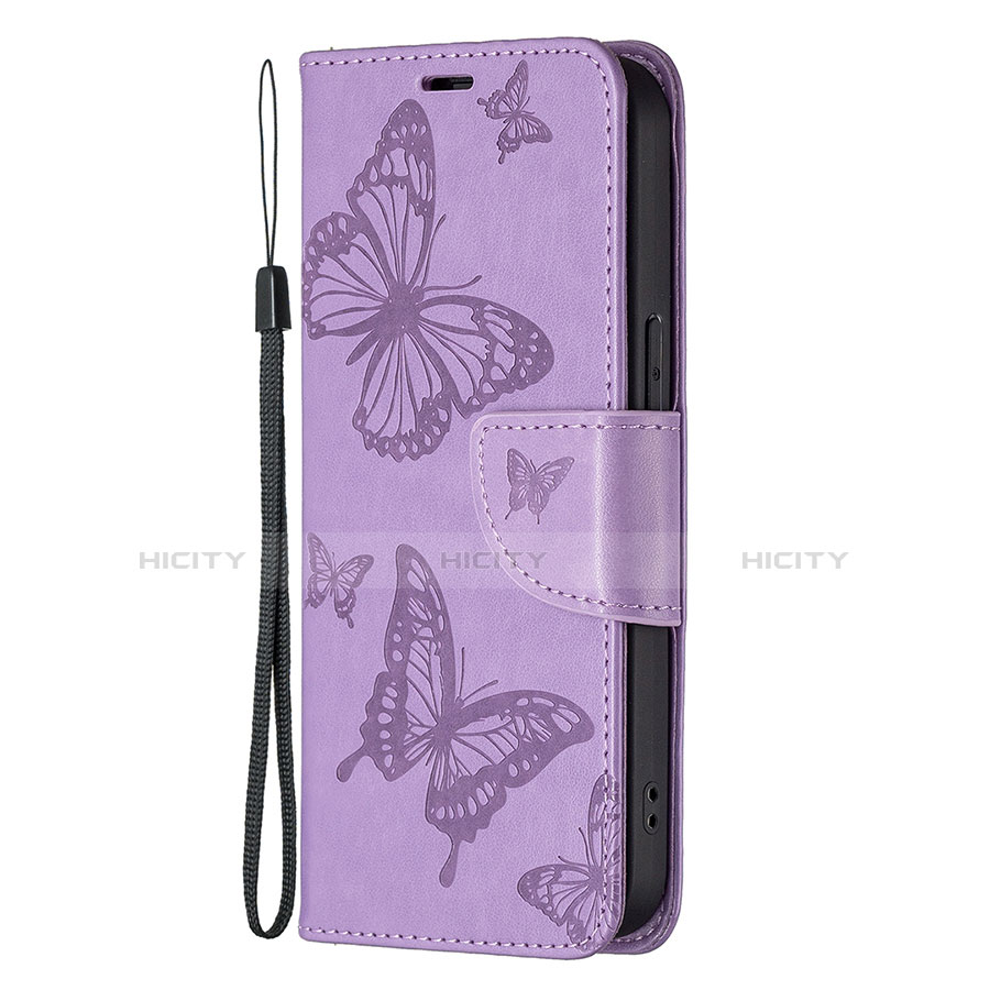 Funda de Cuero Cartera con Soporte Mariposa Carcasa L09 para Apple iPhone 13 Pro Morado