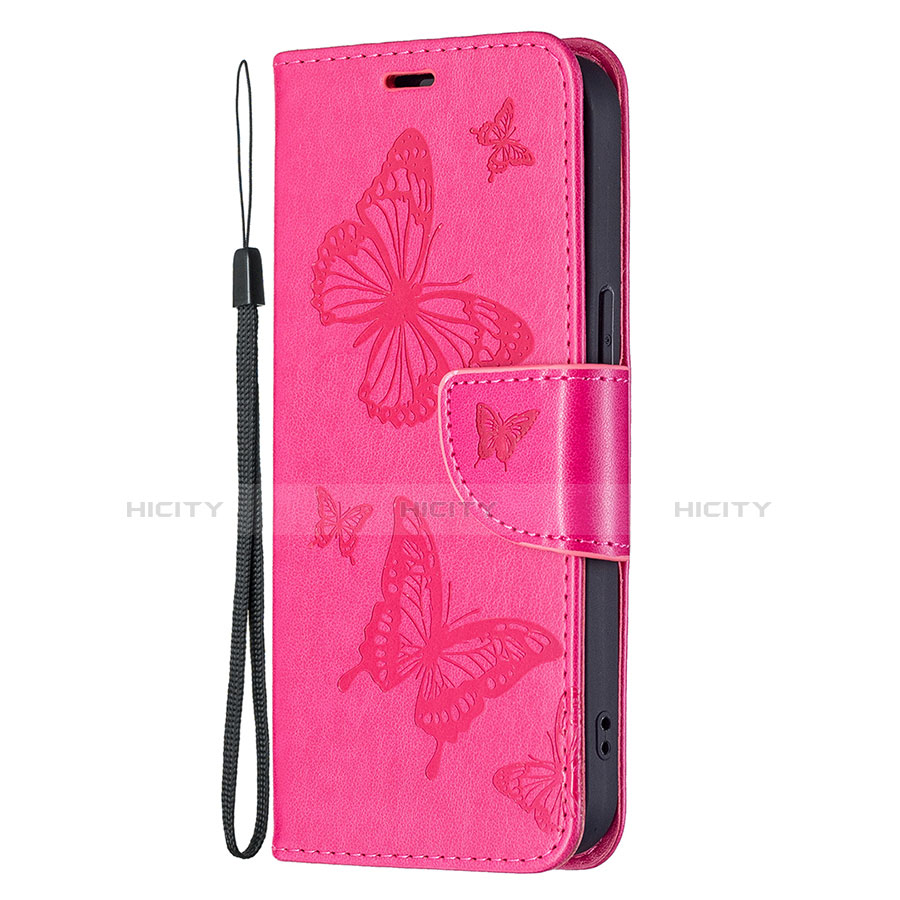 Funda de Cuero Cartera con Soporte Mariposa Carcasa L09 para Apple iPhone 14 Plus Rosa Roja