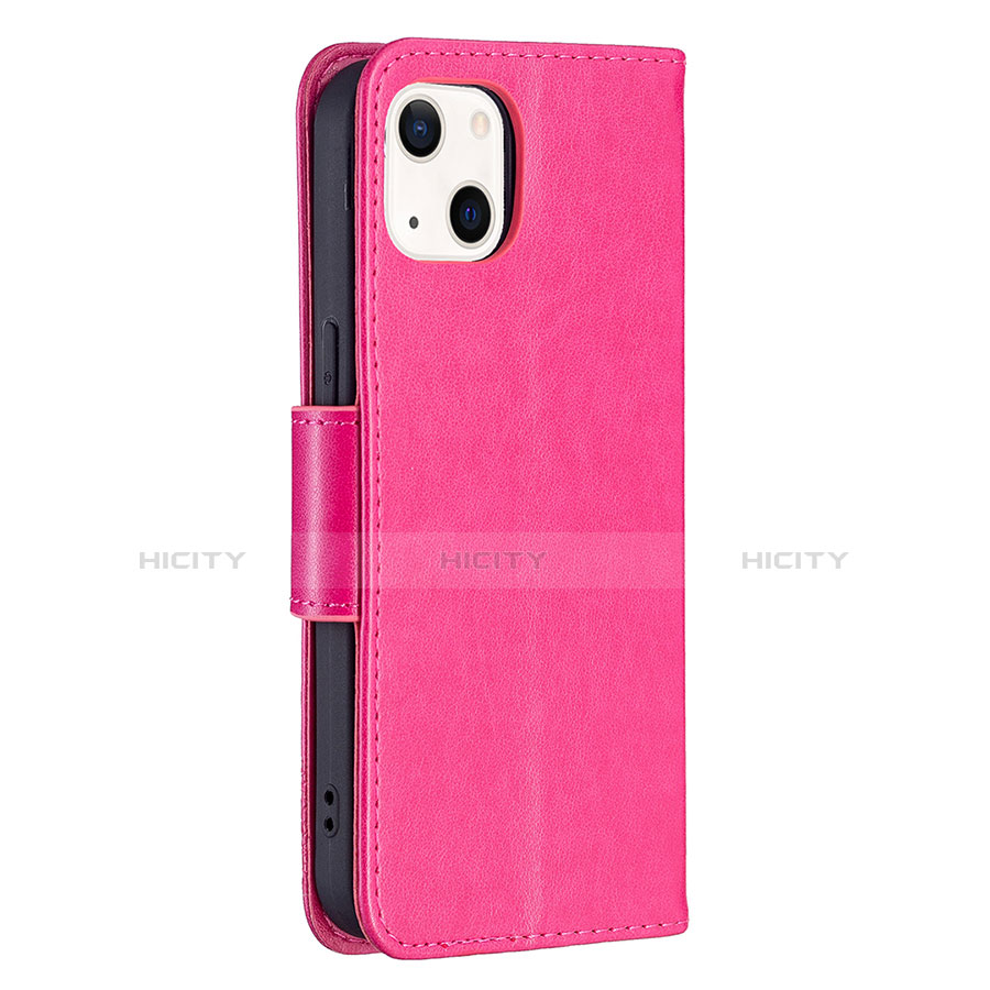 Funda de Cuero Cartera con Soporte Mariposa Carcasa L09 para Apple iPhone 14 Plus Rosa Roja