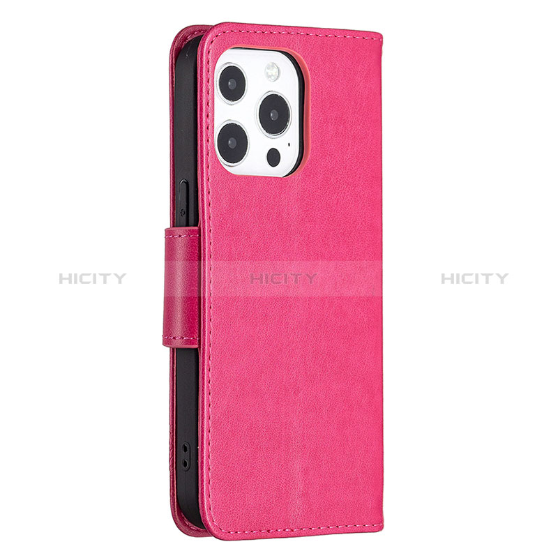 Funda de Cuero Cartera con Soporte Mariposa Carcasa L09 para Apple iPhone 14 Pro Max Rosa Roja