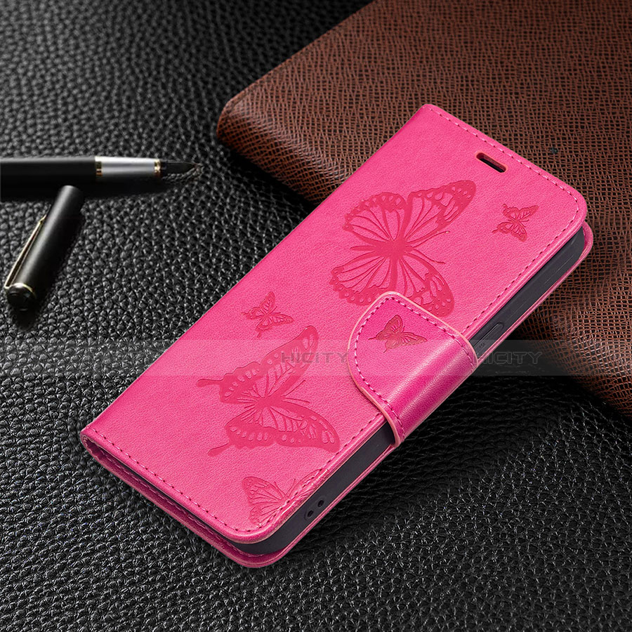 Funda de Cuero Cartera con Soporte Mariposa Carcasa L09 para Apple iPhone 14 Rosa Roja