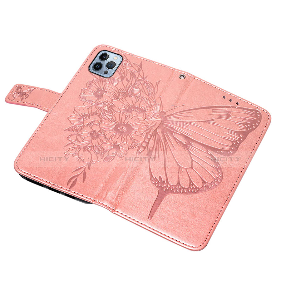Funda de Cuero Cartera con Soporte Mariposa Carcasa L10 para Apple iPhone 13 Pro Max Oro Rosa
