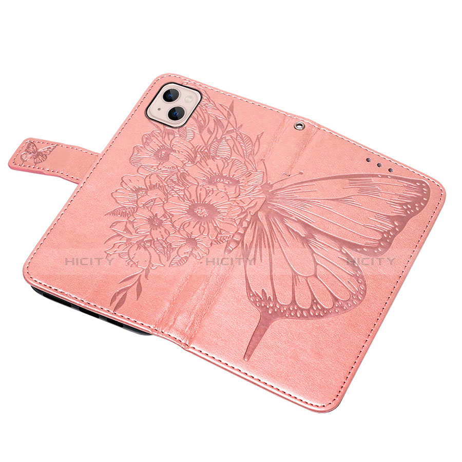 Funda de Cuero Cartera con Soporte Mariposa Carcasa L10 para Apple iPhone 14 Plus Oro Rosa