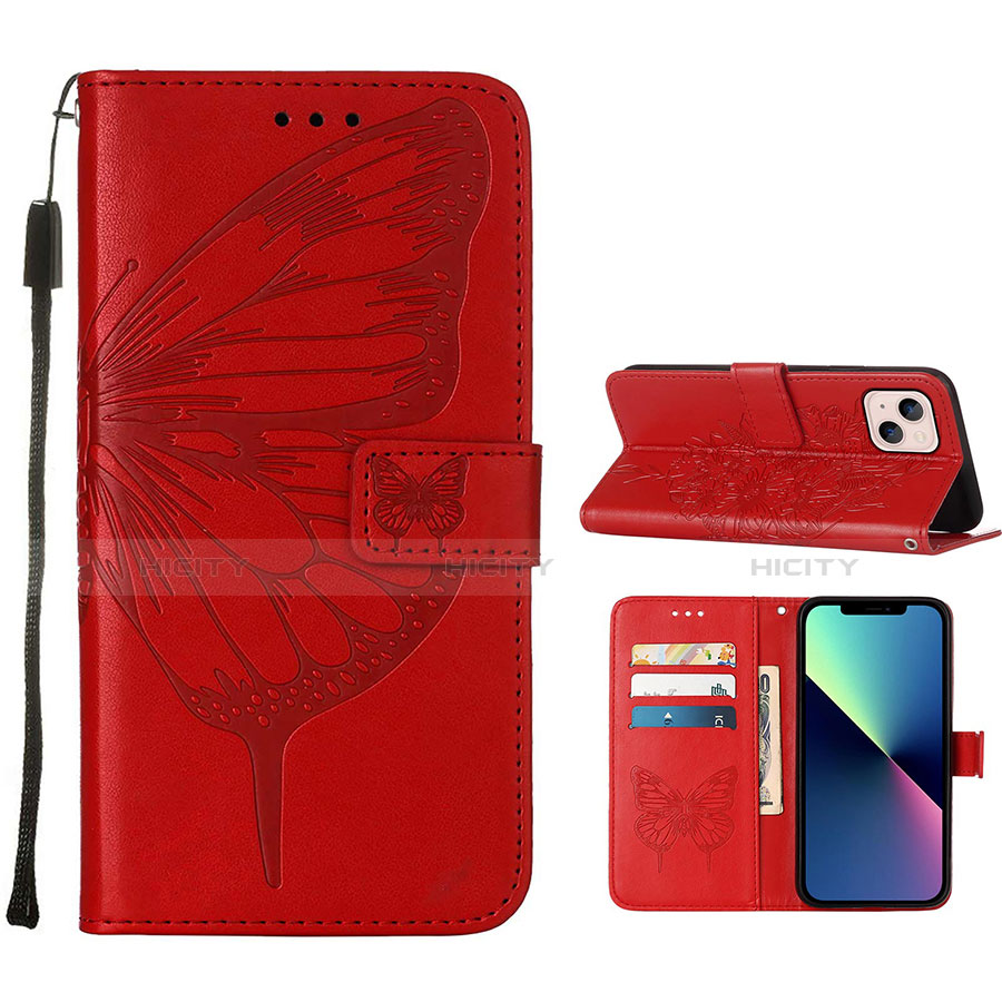 Funda de Cuero Cartera con Soporte Mariposa Carcasa L10 para Apple iPhone 14 Plus Rojo