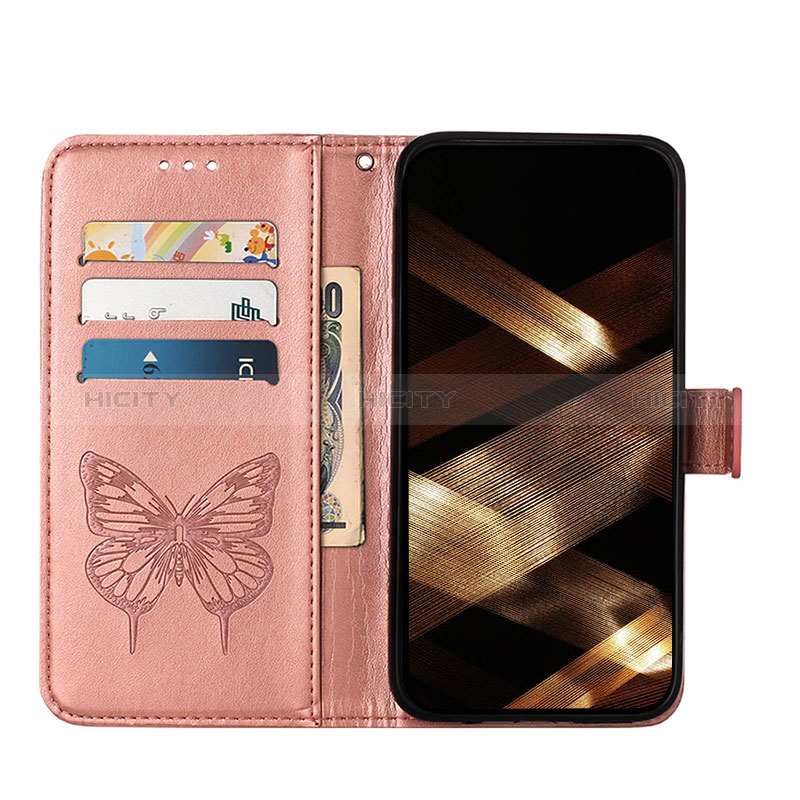 Funda de Cuero Cartera con Soporte Mariposa Carcasa L10 para Apple iPhone 14 Pro Oro Rosa
