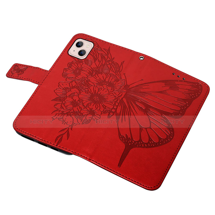 Funda de Cuero Cartera con Soporte Mariposa Carcasa L10 para Apple iPhone 14 Rojo