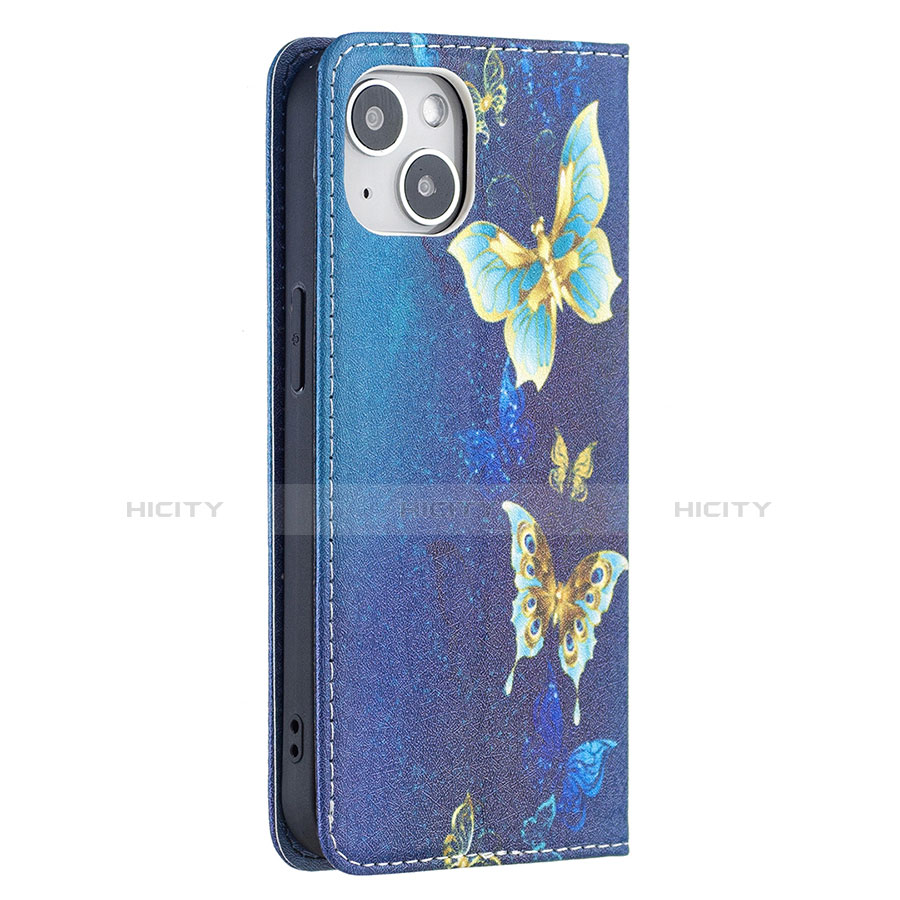 Funda de Cuero Cartera con Soporte Mariposa Carcasa para Apple iPhone 13 Mini Azul
