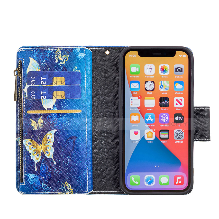 Funda de Cuero Cartera con Soporte Mariposa Carcasa para Apple iPhone 13 Pro Azul