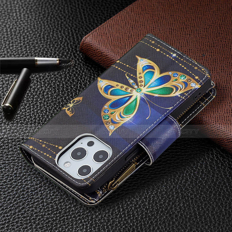 Funda de Cuero Cartera con Soporte Mariposa Carcasa para Apple iPhone 13 Pro Multicolor