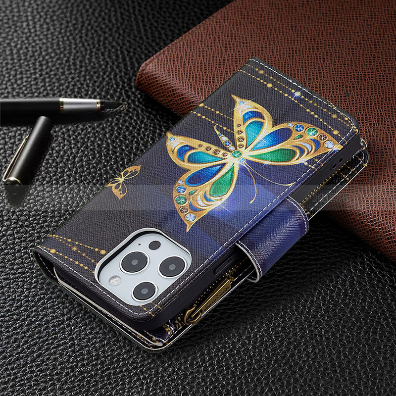 Funda de Cuero Cartera con Soporte Mariposa Carcasa para Apple iPhone 14 Pro Multicolor