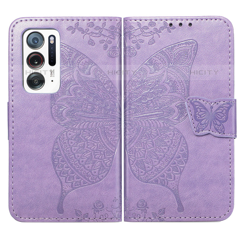 Funda de Cuero Cartera con Soporte Mariposa Carcasa para Oppo Find N 5G Purpura Claro