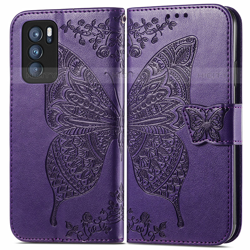 Funda de Cuero Cartera con Soporte Mariposa Carcasa para Oppo Reno6 Pro 5G India