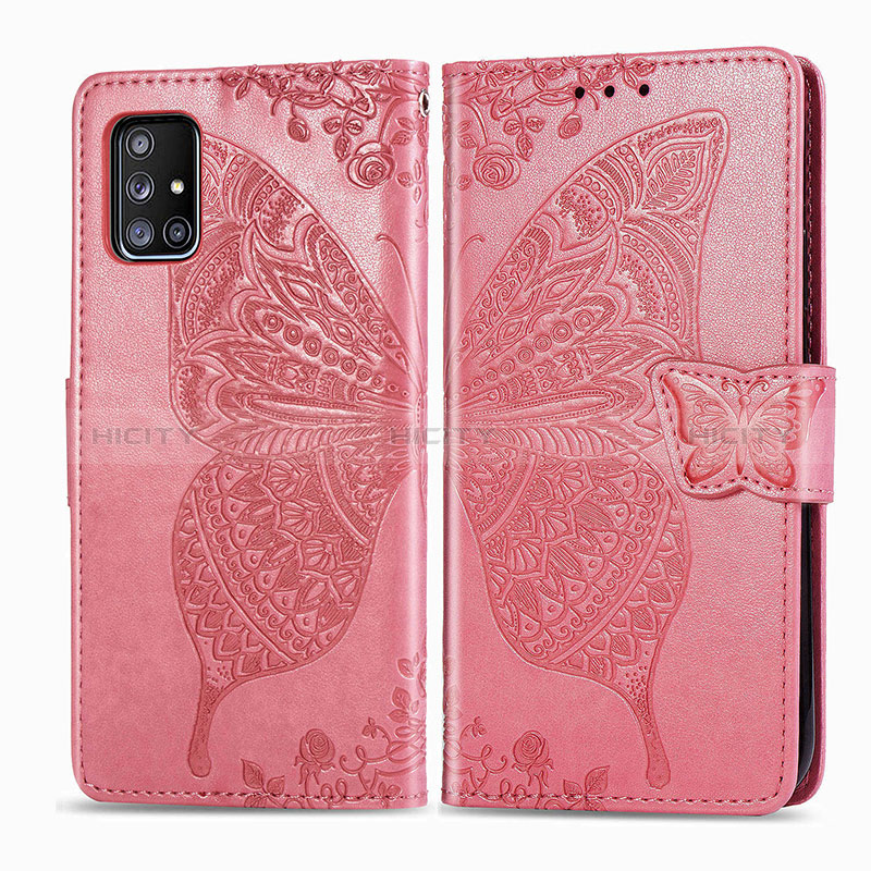 Funda de Cuero Cartera con Soporte Mariposa Carcasa para Samsung Galaxy A51 5G Rosa Roja