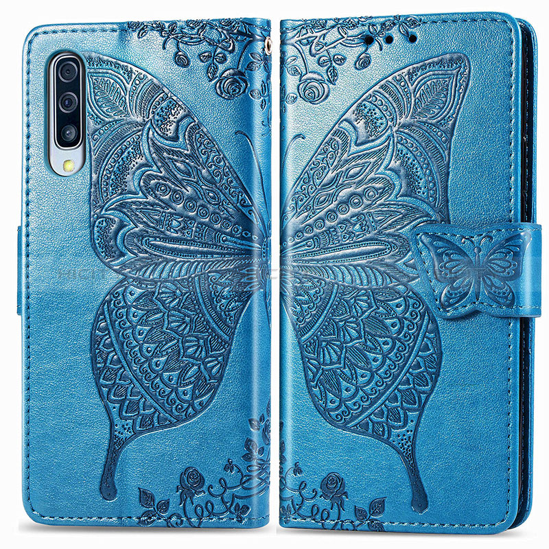 Funda de Cuero Cartera con Soporte Mariposa Carcasa para Samsung Galaxy A90 5G Azul