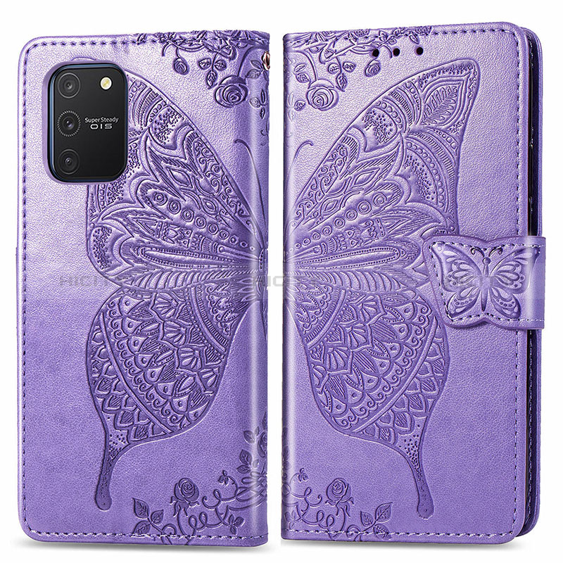 Funda de Cuero Cartera con Soporte Mariposa Carcasa para Samsung Galaxy A91 Purpura Claro