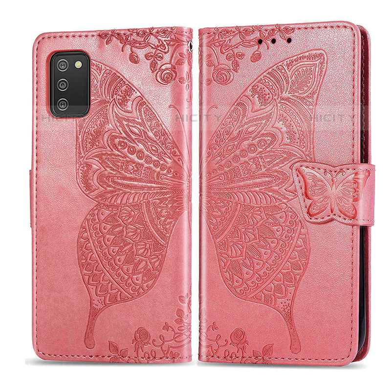 Funda de Cuero Cartera con Soporte Mariposa Carcasa para Samsung Galaxy M02s Rosa Roja