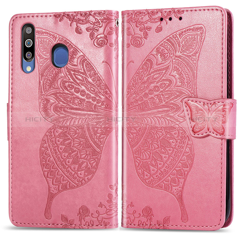 Funda de Cuero Cartera con Soporte Mariposa Carcasa para Samsung Galaxy M30 Rosa Roja