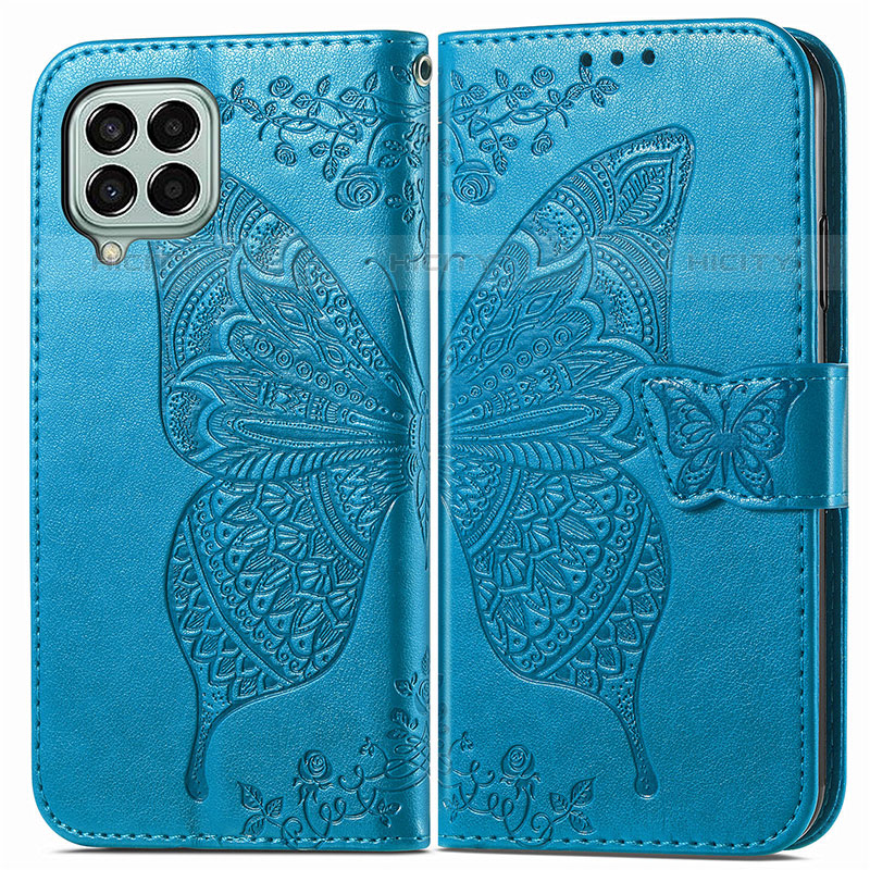 Funda de Cuero Cartera con Soporte Mariposa Carcasa para Samsung Galaxy M33 5G Azul