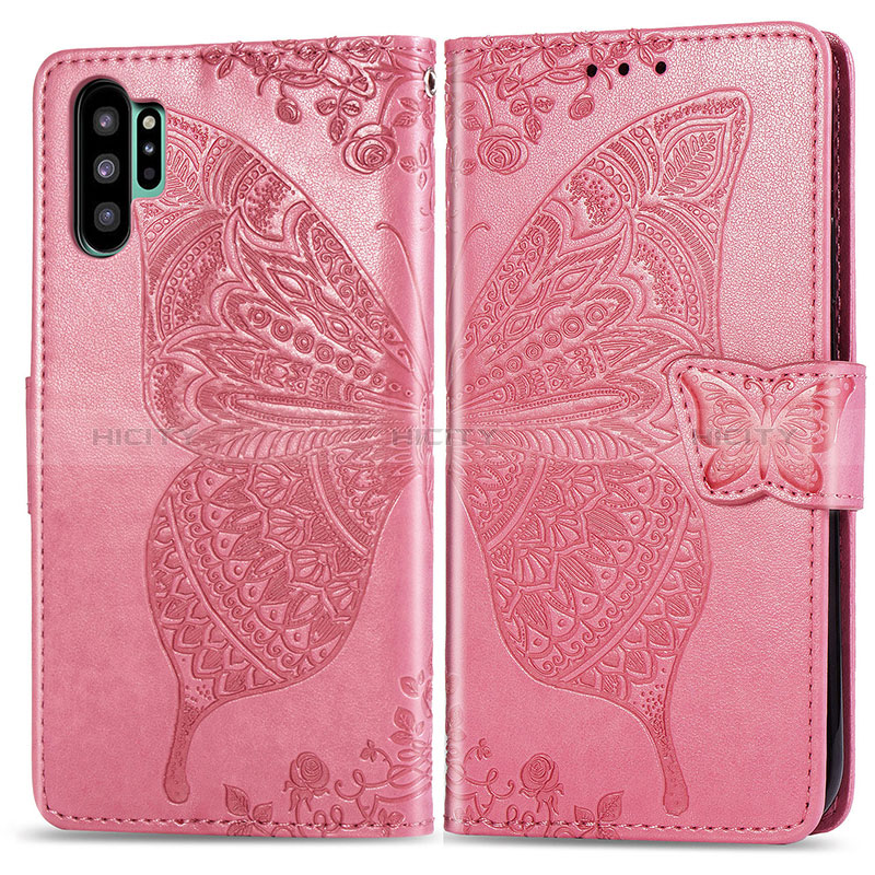 Funda de Cuero Cartera con Soporte Mariposa Carcasa para Samsung Galaxy Note 10 Plus 5G Rosa Roja