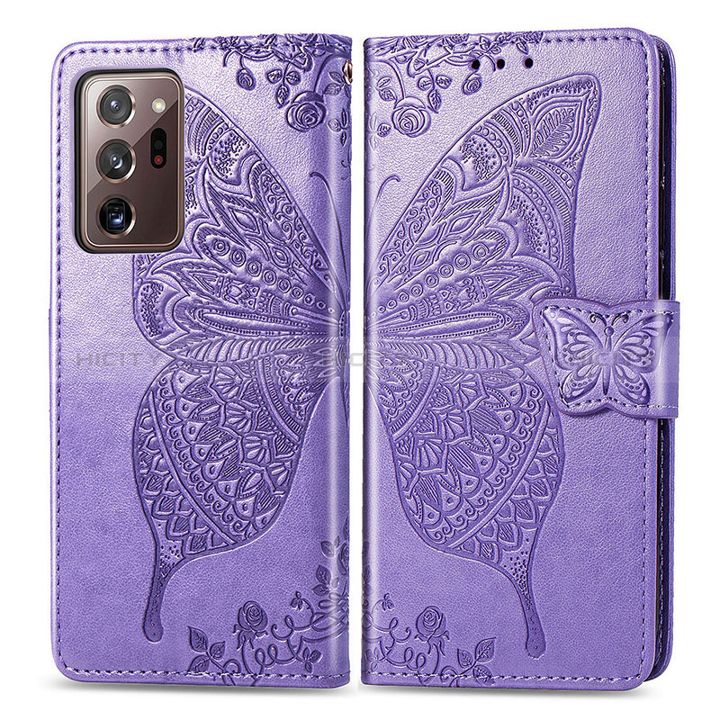 Funda de Cuero Cartera con Soporte Mariposa Carcasa para Samsung Galaxy Note 20 Ultra 5G Purpura Claro