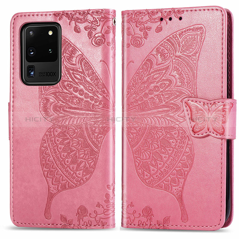 Funda de Cuero Cartera con Soporte Mariposa Carcasa para Samsung Galaxy S20 Ultra Rosa Roja