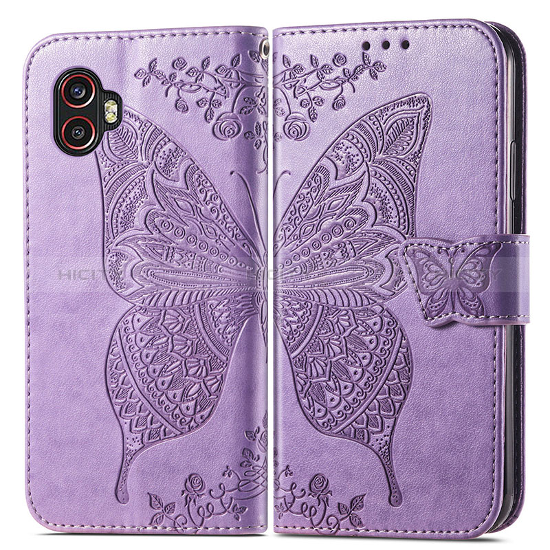 Funda de Cuero Cartera con Soporte Mariposa Carcasa para Samsung Galaxy XCover 6 Pro 5G Purpura Claro