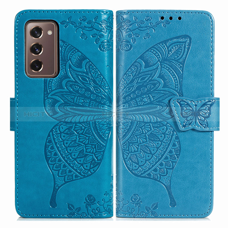 Funda de Cuero Cartera con Soporte Mariposa Carcasa para Samsung Galaxy Z Fold2 5G Azul