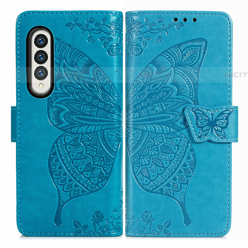 Funda de Cuero Cartera con Soporte Mariposa Carcasa para Samsung Galaxy Z Fold4 5G Azul