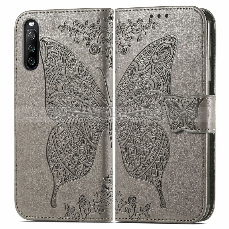 Funda de Cuero Cartera con Soporte Mariposa Carcasa para Sony Xperia 10 III Gris