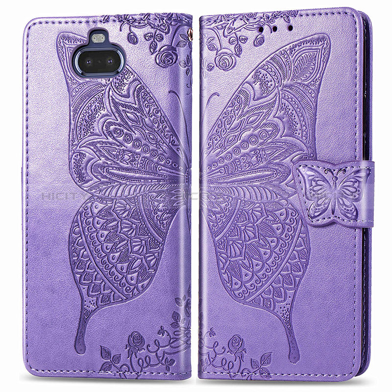 Funda de Cuero Cartera con Soporte Mariposa Carcasa para Sony Xperia 8 Lite Purpura Claro