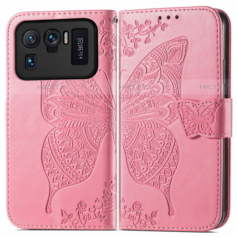 Funda de Cuero Cartera con Soporte Mariposa Carcasa para Xiaomi Mi 11 Ultra 5G Rosa Roja