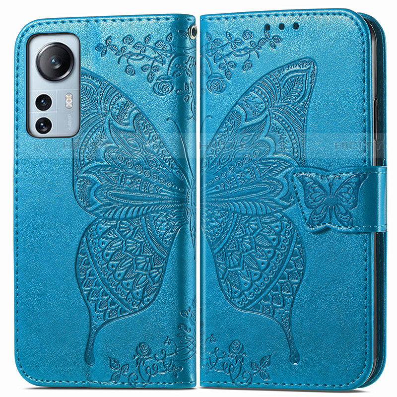 Funda de Cuero Cartera con Soporte Mariposa Carcasa para Xiaomi Mi 12S 5G Azul