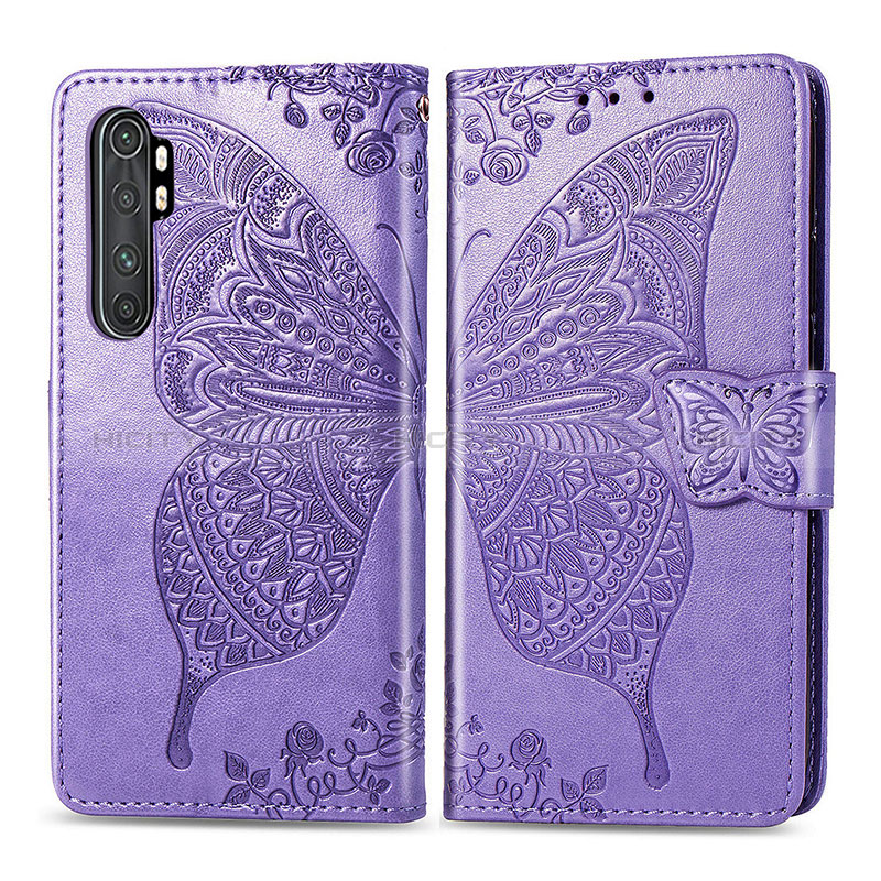 Funda de Cuero Cartera con Soporte Mariposa Carcasa para Xiaomi Mi Note 10 Lite Purpura Claro