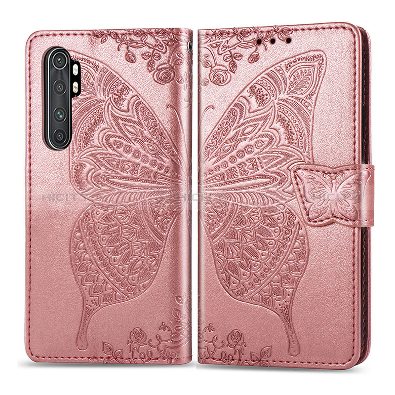 Funda de Cuero Cartera con Soporte Mariposa Carcasa para Xiaomi Mi Note 10 Lite Rosa