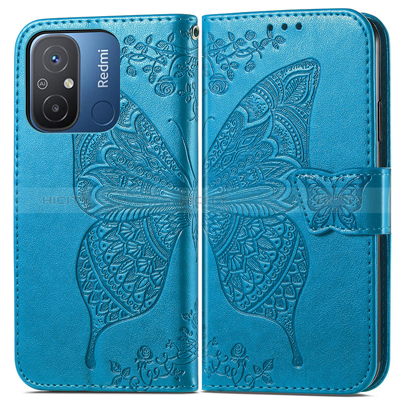 Funda de Cuero Cartera con Soporte Mariposa Carcasa para Xiaomi Redmi 11A 4G Azul