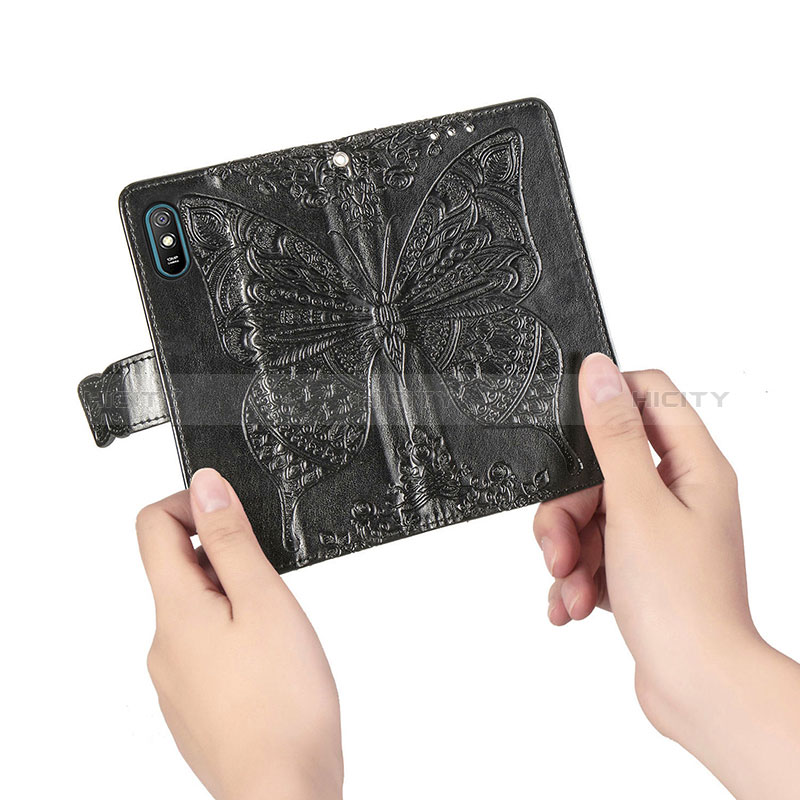 Funda de Cuero Cartera con Soporte Mariposa Carcasa para Xiaomi Redmi 9AT