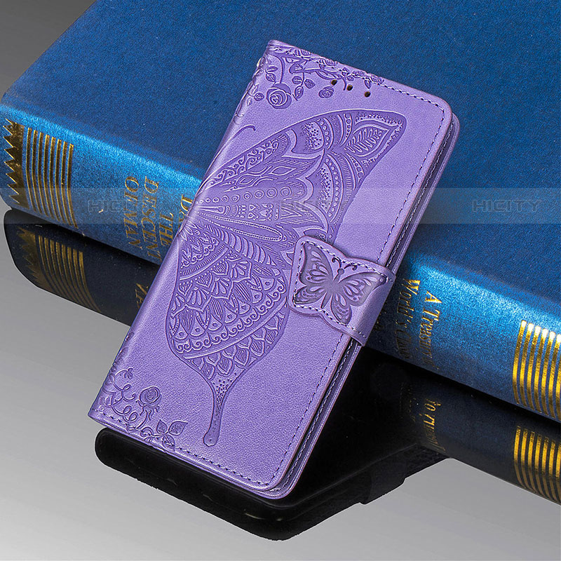 Funda de Cuero Cartera con Soporte Mariposa Carcasa S01D para Samsung Galaxy S21 Ultra 5G Purpura Claro