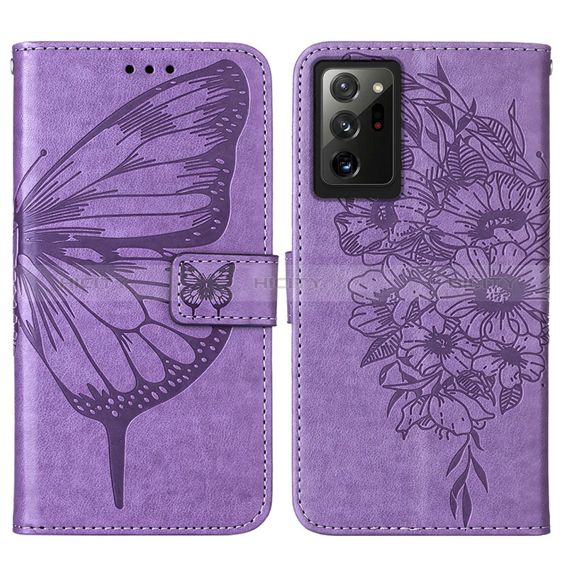 Funda de Cuero Cartera con Soporte Mariposa Carcasa Y01B para Samsung Galaxy Note 20 Ultra 5G Purpura Claro