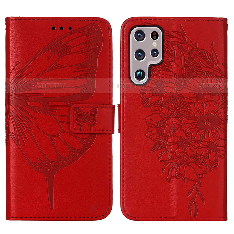 Funda de Cuero Cartera con Soporte Mariposa Carcasa Y06B para Samsung Galaxy S22 Ultra 5G Rojo